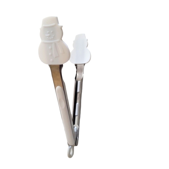 Snowman Silicone-Tipped Tongs White NWOT Stainless Steel Christmas Hot or Cold - Picture 9 of 9